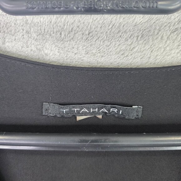 Womens Tahari Black Blouse V-Neck Button Down Long Sleeves Polyester Size XL - Picture 2 of 9